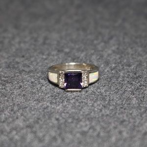 925 sterling silver lab created white opal amethyst ring